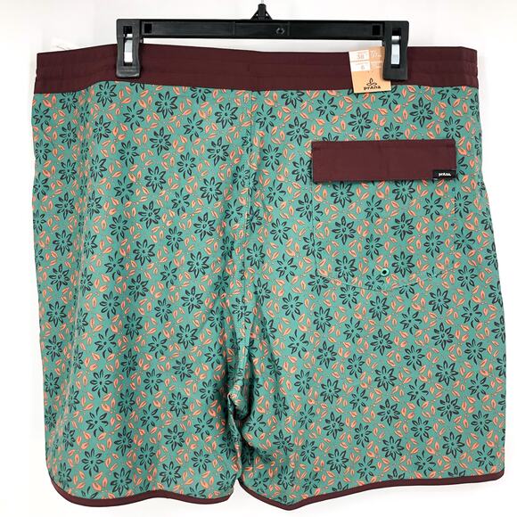 PRANA Men's Vintage Boardshort Size 38 Green Cove Geo Floral 6" Inseam Swim NWT - Picture 7 of 9